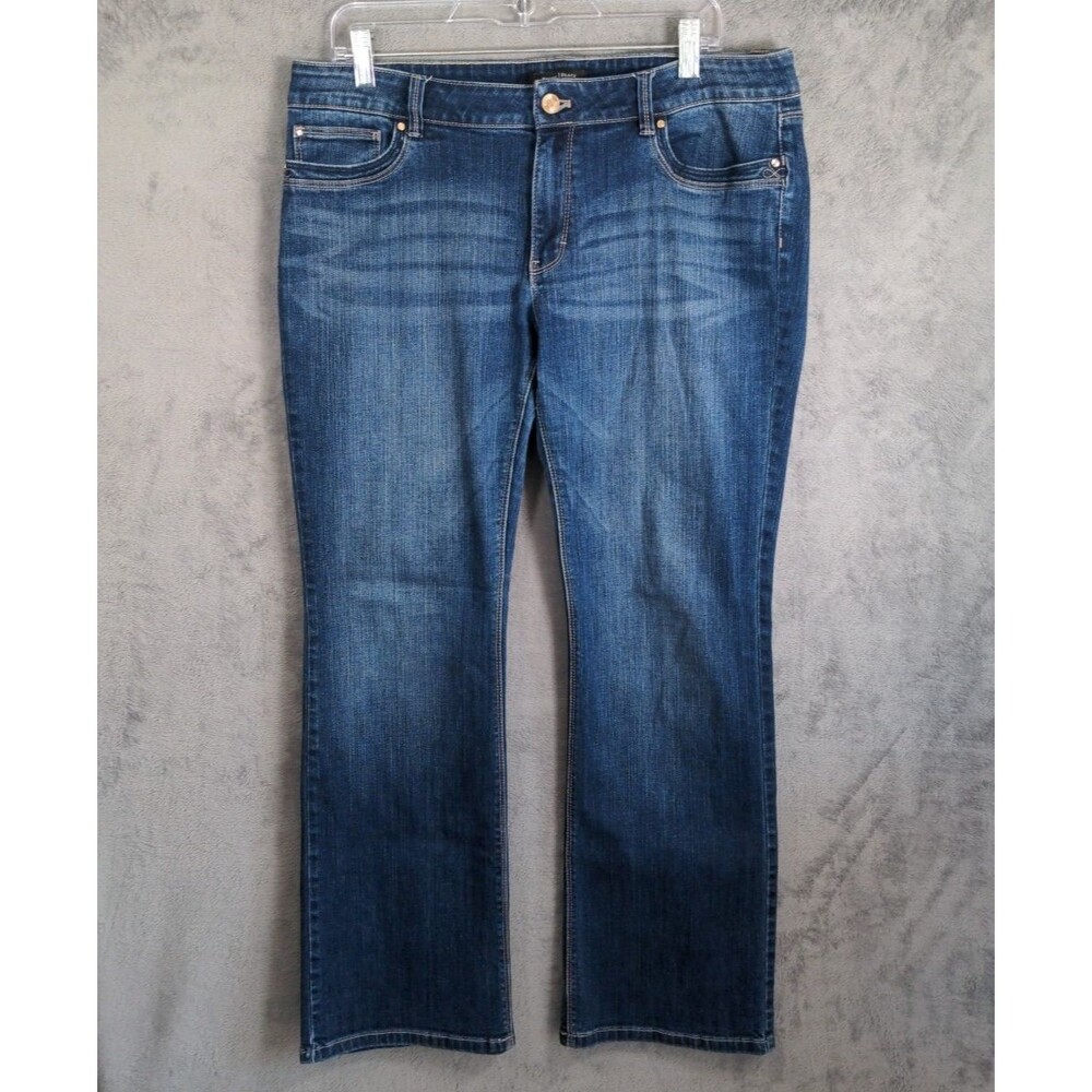 White House Black Market Bootcut Jeans Womens 12S Dark Blue Stretch Whiskered